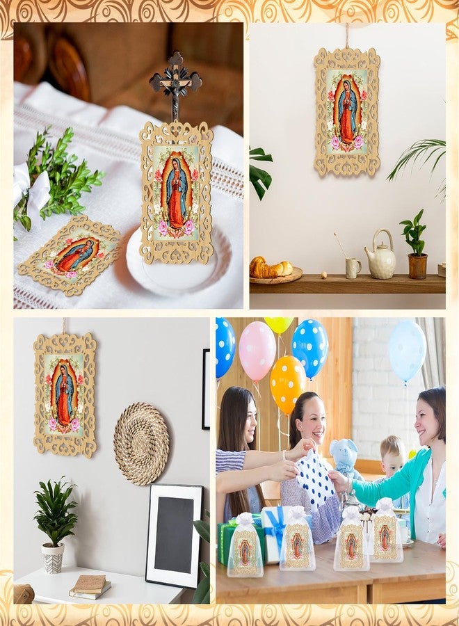 Quelay 12 Pcs Our Lady of Guadalupe Wooden Picture Frames with Organza Gift Bags Baptism Favors for Guests First Communion Christening Memorial Engrave Guest Gift Catholic Gifts Recuerdos De Bautizo - Image 5